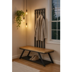 Ławka Metalowa Z Wieszakiem Loft Siedzisko Drewno Lite Dąb LM-116 Rozmiary od 50 cm do 200 cm